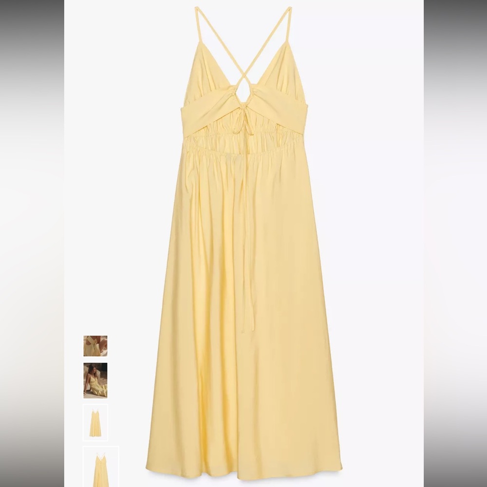 ZARA Butter Yellow Flowy Midi Dress XS Maxi A-line Sundress Strappy Open Back - Picture 14 of 15
